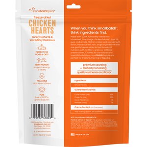 Smallbatch Pets Chicken Hearts Grain-Free Adult Freeze-Dried Raw Dog & Cat Treats, 3.5-oz bag