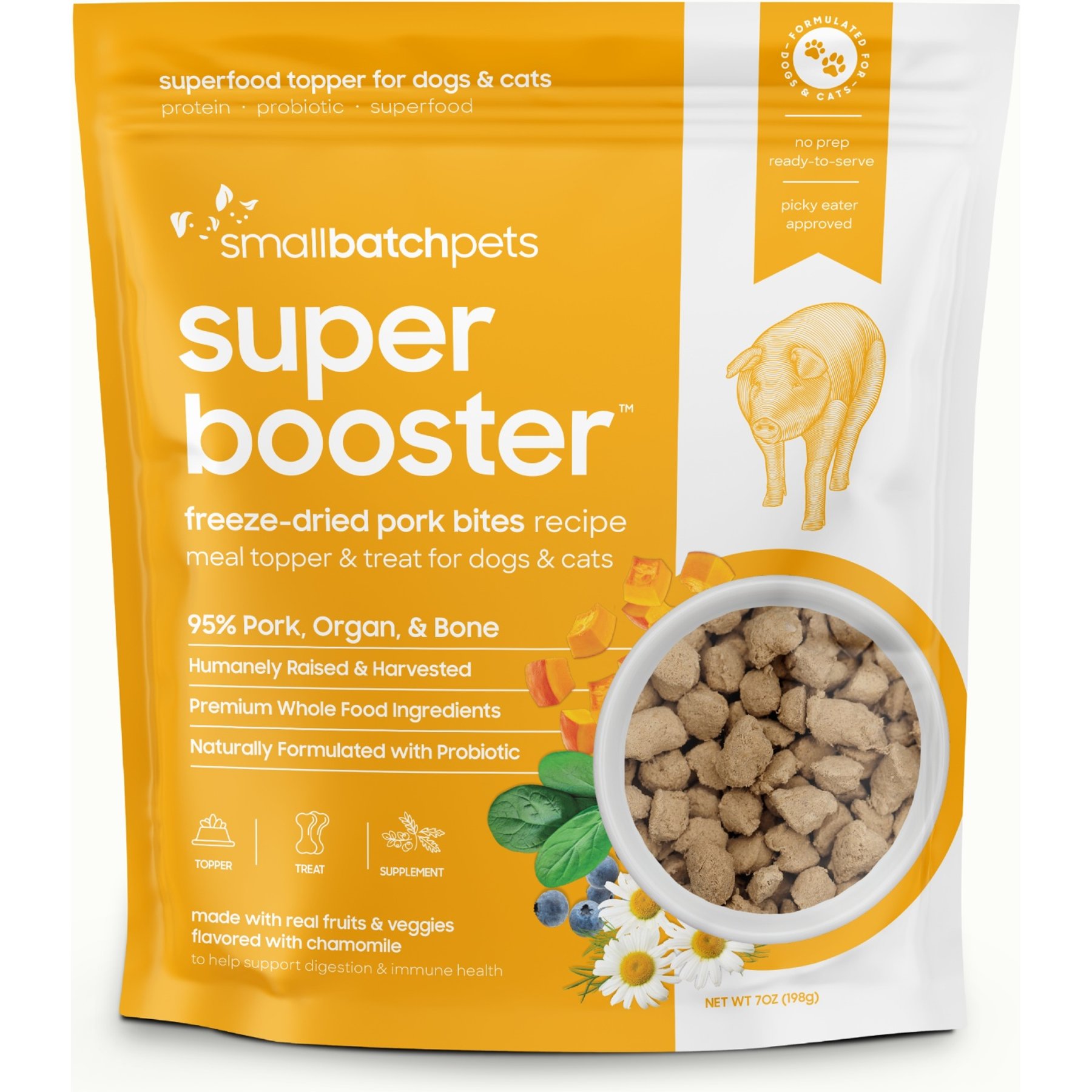 Smallbatch Pets Super Booster Pork Bites Grain-Free Adult Freeze-Dried Dog & Cat Treats, 7-oz bag