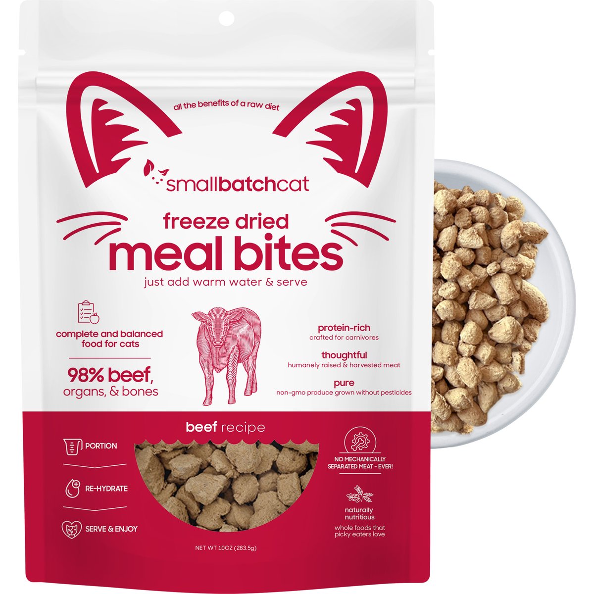Smallbatch Pets Non-GMO Beef Meal Bites Freeze-Dried Cat Food, 10-oz bag
