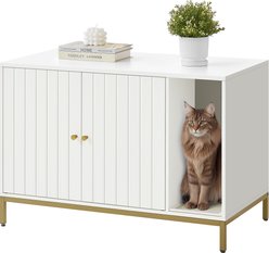FEANDREA Concealed Cabinet Cat Litter Box Enclosure, White & Gold, 35.4 x 18.9 x 24.2-in