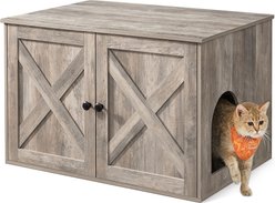 FEANDREA Furniture Style Barn Door End Table Cat Litter Box Enclosure, Greige, 27.6-in