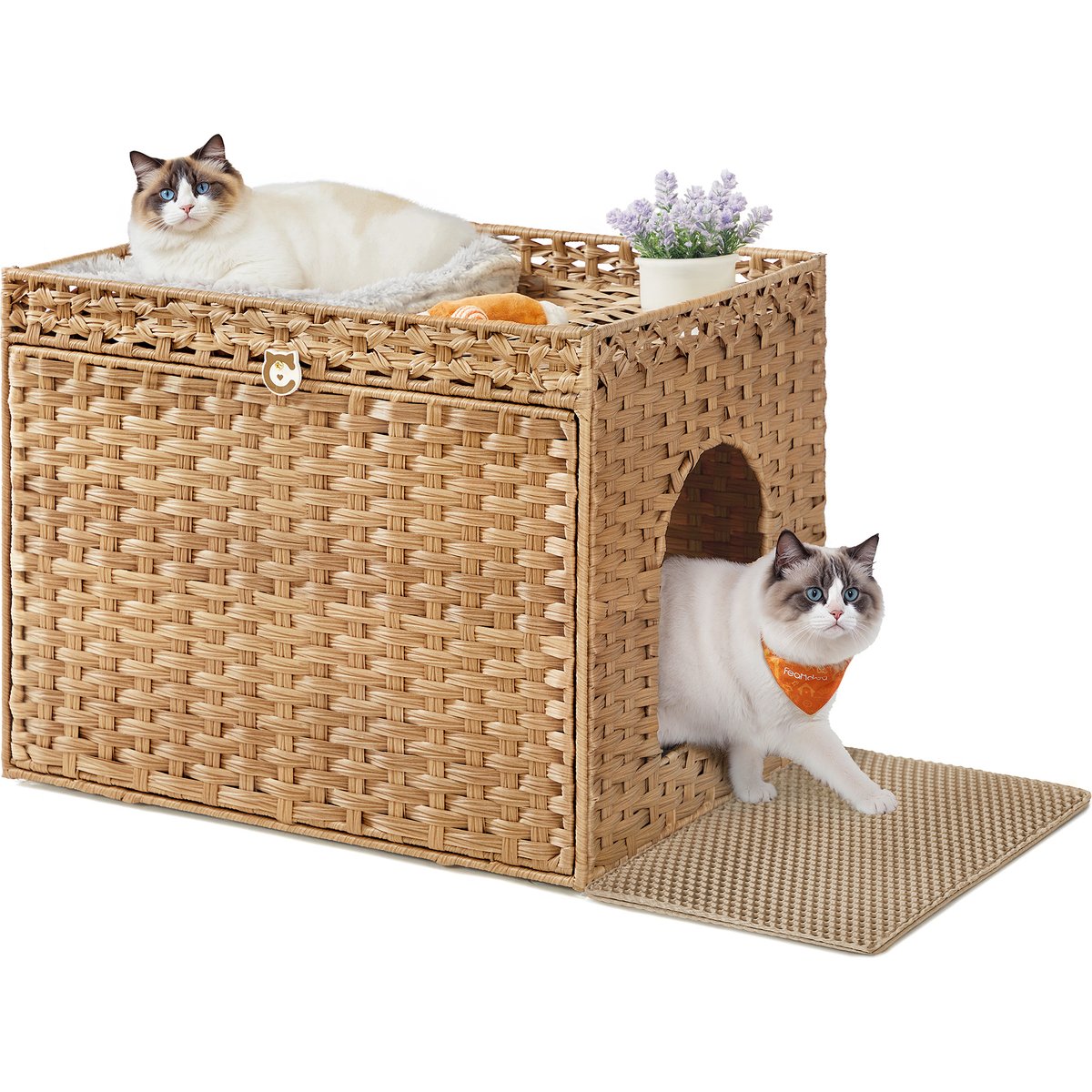 FEANDREA Boho-Style Cat Litter Box Enclosure, Goose Yellow, 27.5-in