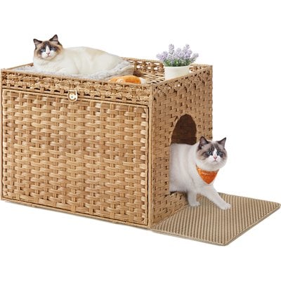 FEANDREA FEANDREA Boho-Style Cat Litter Box Enclosure, Goose Yellow, 27.5-in