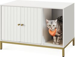 FEANDREA Concealed Cabinet Cat Litter Box Enclosure, White & Gold, 31.5 x 19.7 x 21.7-in