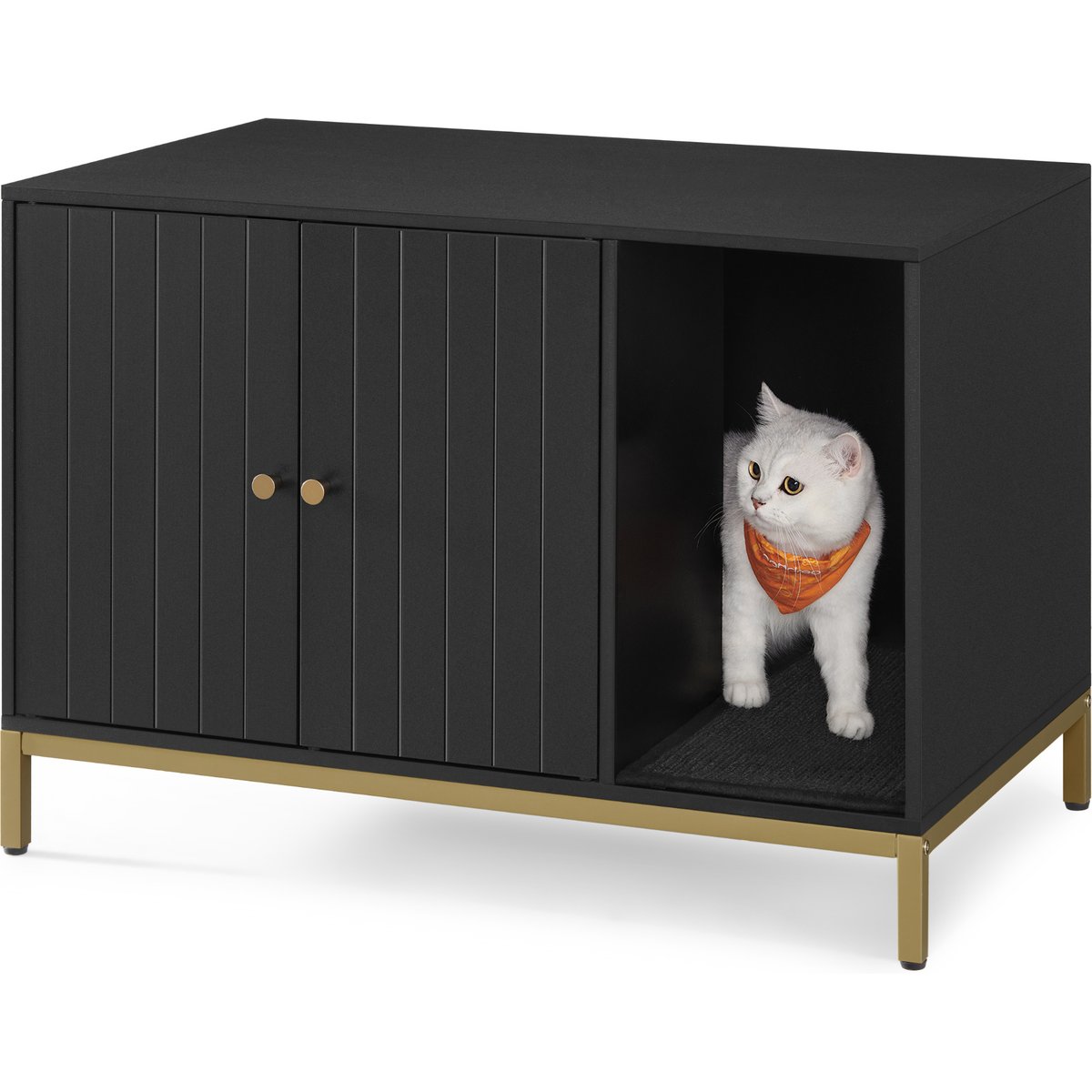 FEANDREA Concealed Cabinet Cat Litter Box Enclosure, Black & Gold, 31.5 x 19.7 x 21.7-in