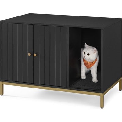 FEANDREA FEANDREA Concealed Cabinet Cat Litter Box Enclosure, Black & Gold, 31.5 x 19.7 x 21.7-in