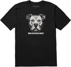 LIFE IS GOOD Men's Bert's Who Rescued Who Pit Short Sleeve Crusher Tee, Faded Black, XXX-Large