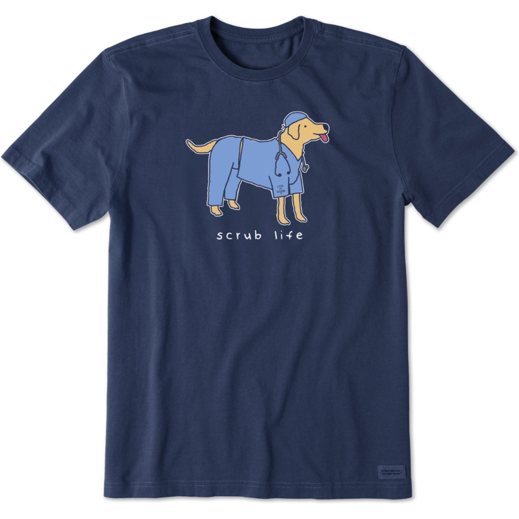 LIFE IS GOOD Men's Scrub Life Dog Short Sleeve Crusher Tee, Darkest Blue, Large