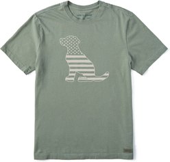 LIFE IS GOOD Men's American Flag Dog Short Sleeve Crusher-Lite, Moss Green, XXX-Large