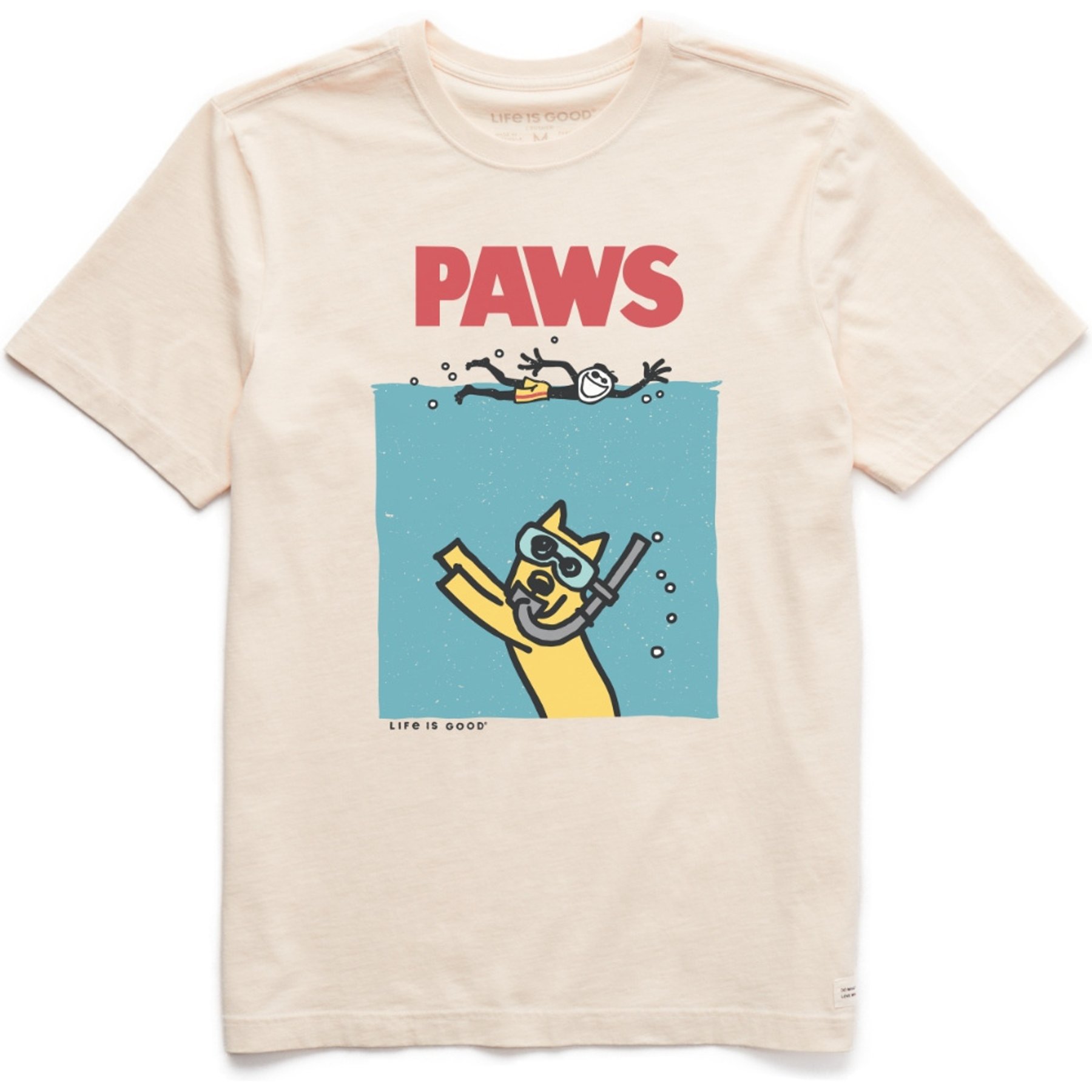 LIFE IS GOOD Men's Paws Rocket Short Sleeve Tee, Putty White, Medium