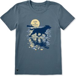 LIFE IS GOOD Women's Moonlit Running Dog Silhouette Short Sleeve Crusher Tee, Slate Blue, XX-Large