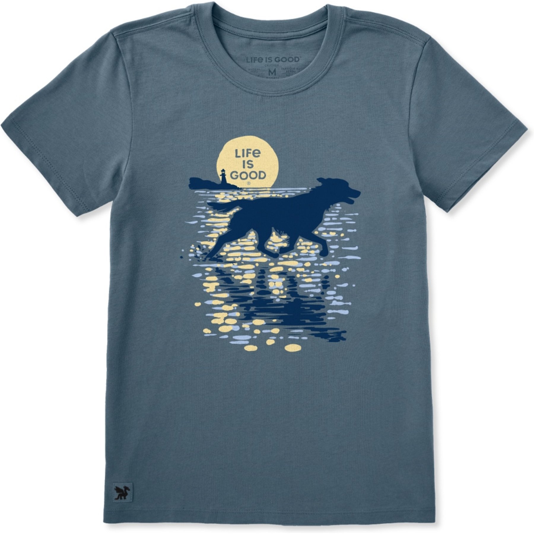 LIFE IS GOOD Women's Moonlit Running Dog Silhouette Short Sleeve Crusher Tee, Slate Blue, X-Large