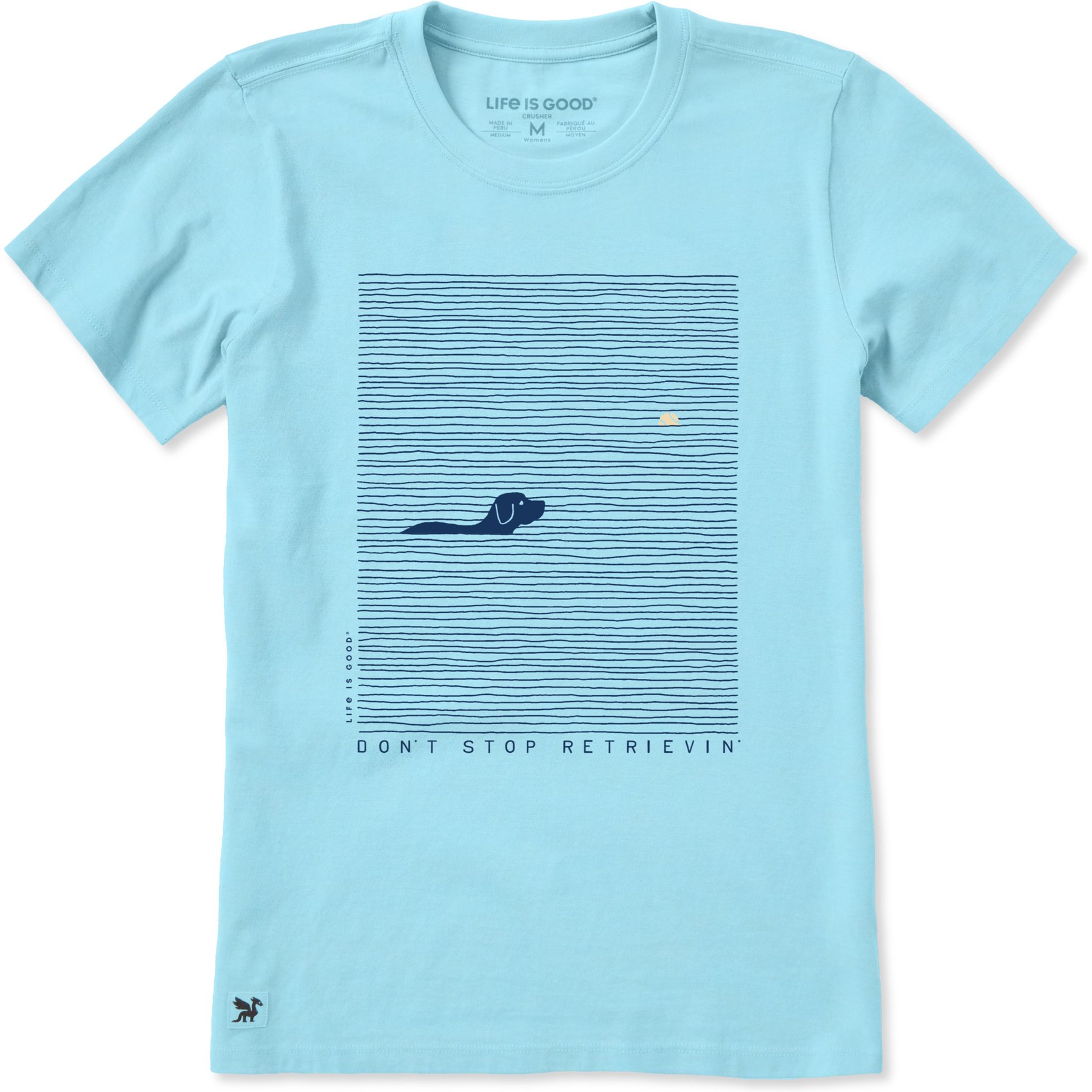 LIFE IS GOOD Women's Don't Stop Retrievin' Tennis Ball Short Sleeve Crusher Tee, Aqua Blue, Large