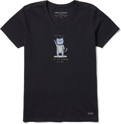 LIFE IS GOOD Women's It's Me The Problem Cat Short Sleeve Crusher-LITE Vee, Faded Black, XX-Large