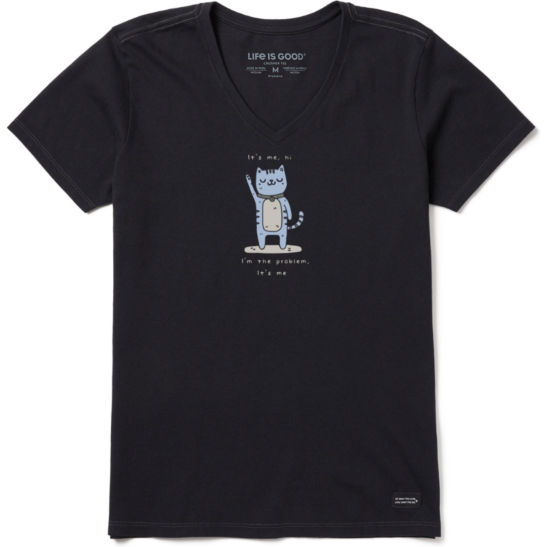 LIFE IS GOOD Women's It's Me The Problem Cat Short Sleeve Crusher-LITE Vee, Faded Black, XX-Large