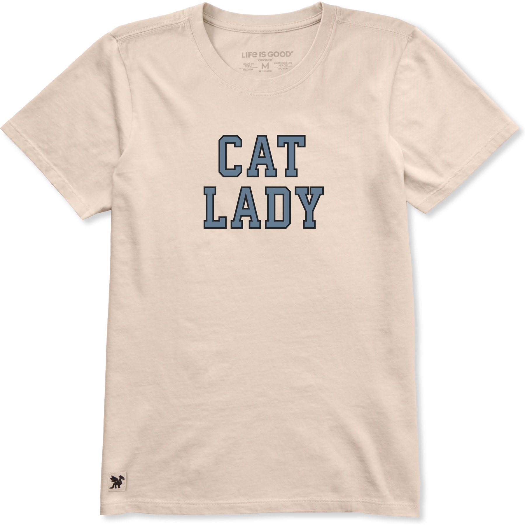 LIFE IS GOOD Women's Cat Lady Caps Stacked Short Sleeve Crusher Tee, Birch White, XX-Large