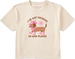 LIFE IS GOOD Women's Dachshund Friends Short Sleeve Crusher Boxy Tee, Putty White, XX-Large