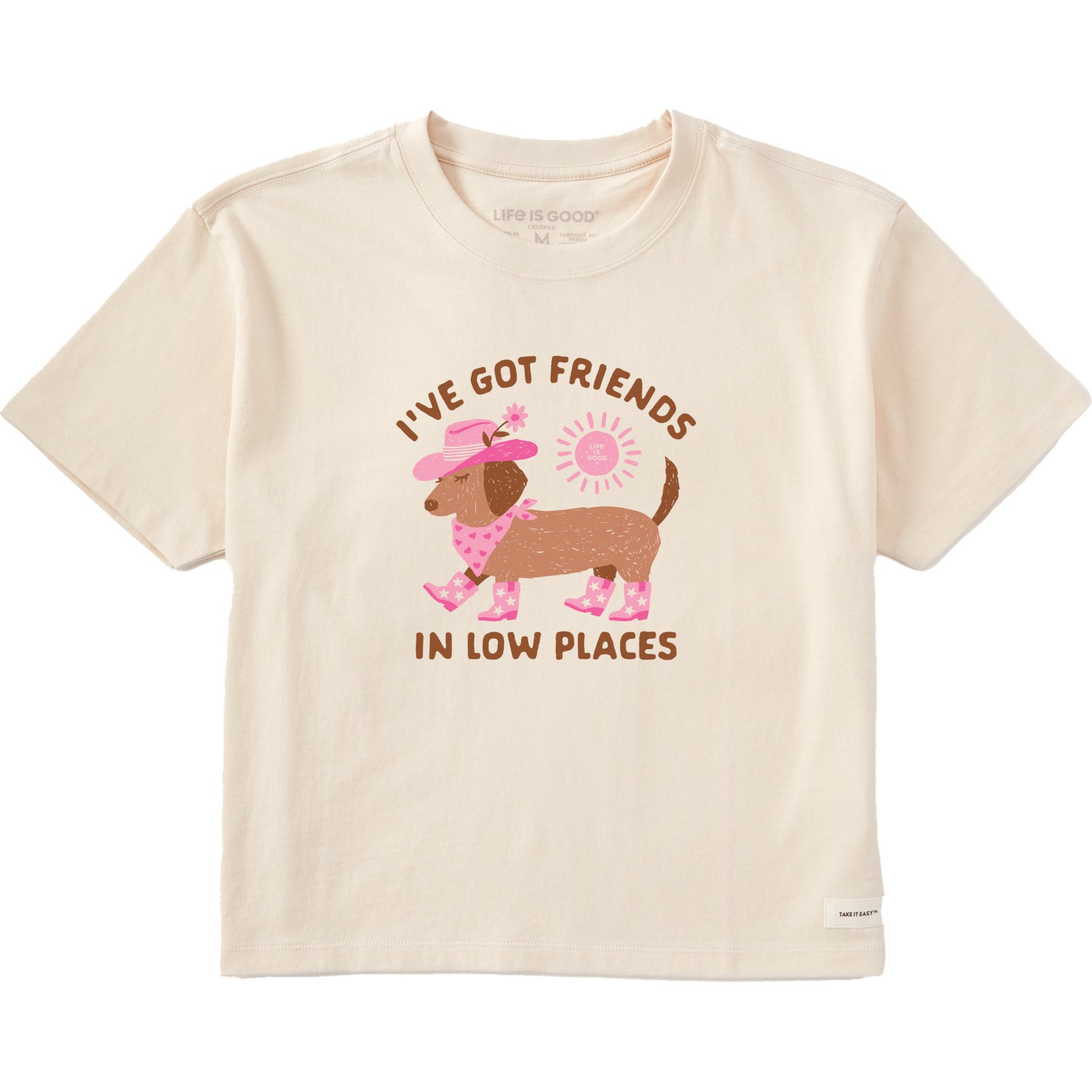 LIFE IS GOOD Women's Dachshund Friends Short Sleeve Crusher Boxy Tee, Putty White, XX-Large