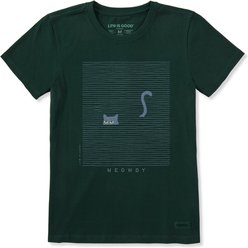 LIFE IS GOOD Women's Meowdy Water Cat Short Sleeve Crusher Tee, Treeline Green, XX-Large