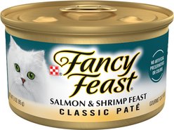 Fancy Feast Classic Salmon & Shrimp Feast Canned Cat Food, 3-oz can, case of 4
