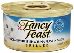 Fancy Feast Grilled Ocean Whitefish & Tuna Feast in Gravy Canned Cat Food, 3-oz can, case of 4