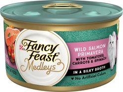 Fancy Feast Medleys Wild Salmon Primavera Canned Cat Food, 3-oz can, case of 4