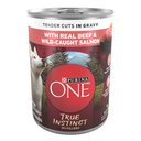 Purina ONE SmartBlend True Instinct Tender Cuts in Gravy with Real Beef & Wild-Caught Salmon Canned Dog Food, 13-oz can, case of 12