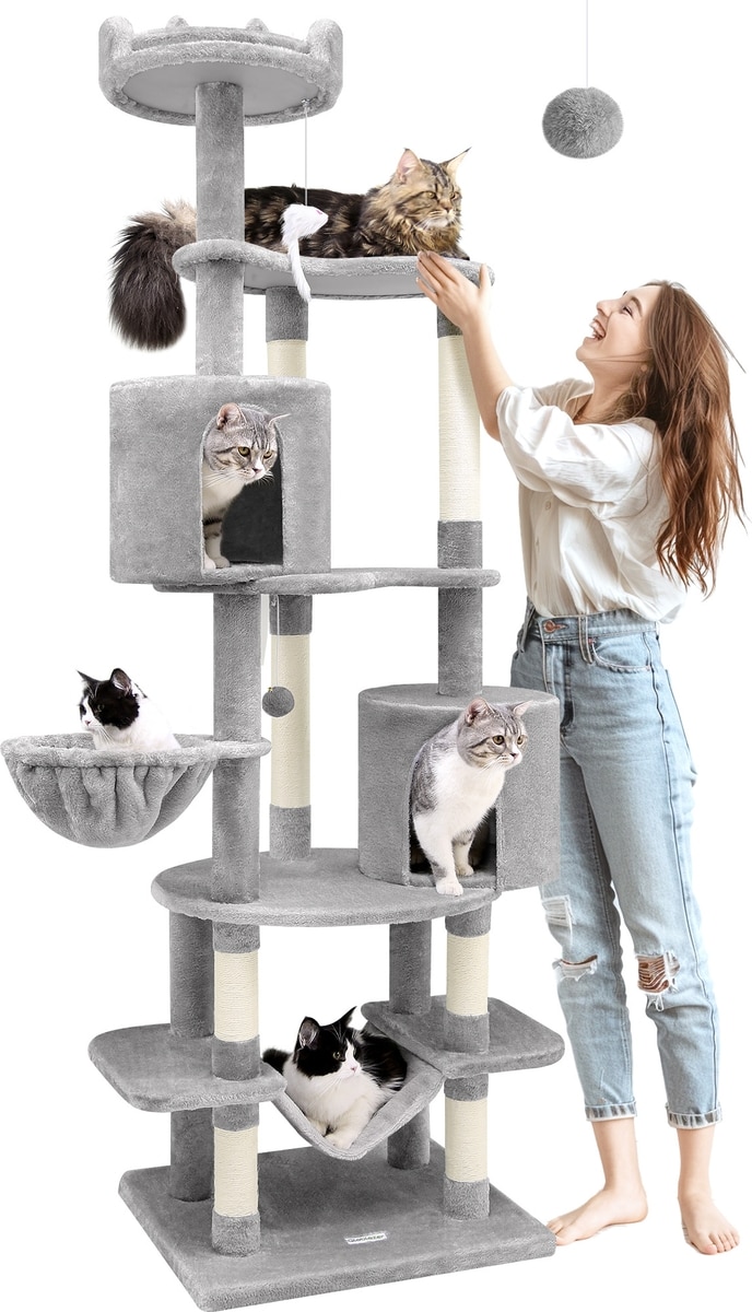 GLOBLAZER 81-in Multi-Level Cat Tree with Hammock, Light Gray