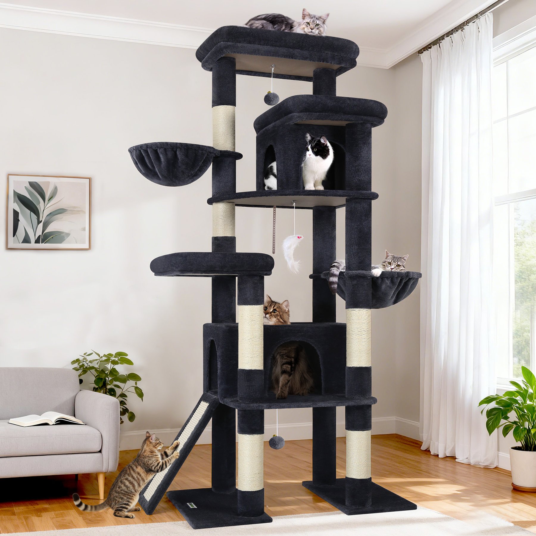 Globlazer 78-inch Tall Sturdy Indoor Cat Tree, Dark Gray