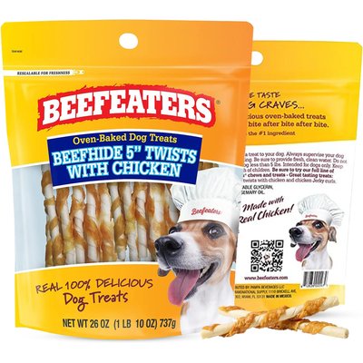 Beefeaters Beefeaters Beefhide Twist 5-inch Chicken Rawhide Dog Chew, 26-oz bag