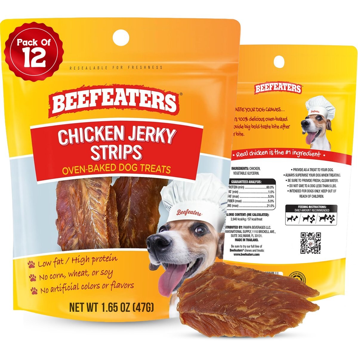 Beefeaters Chicken Strips Jerky Dog Treats, 1.65-oz bag, case of 12