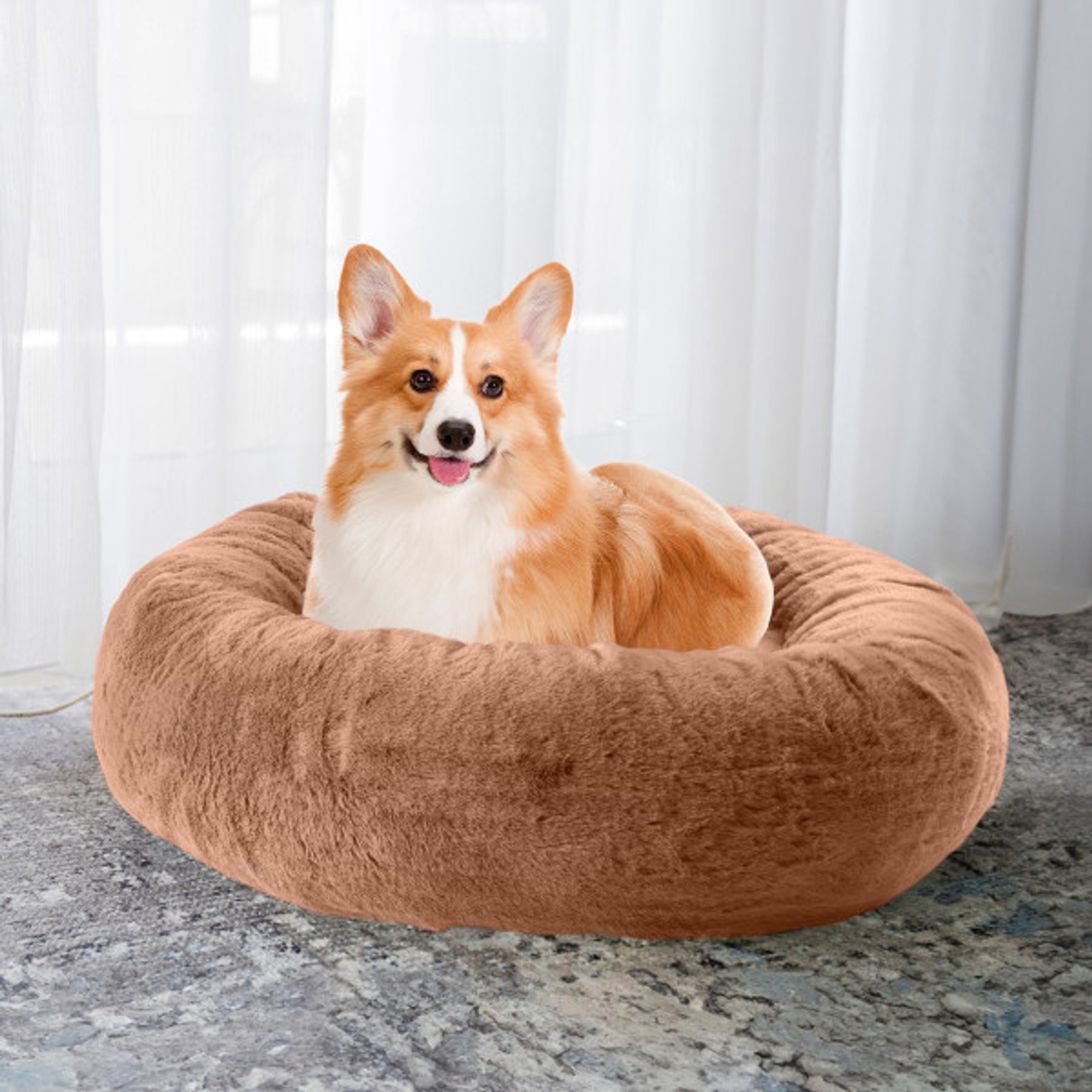 Pet Adobe Petmaker Orthopedic Donut Dog Bed, Beige, Medium: 30-in