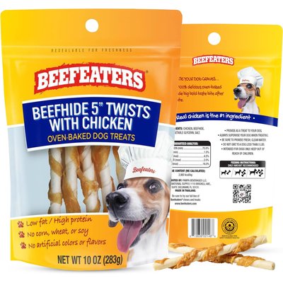 Beefeaters Beefeaters Beefhide Twist 5-inch Chicken Rawhide Dog Chew, 10-oz bag