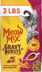 Meow Mix Gravy Bursts Savory Chicken Flavor Mix Gravy Filled Dry Cat Food, 3-lb bag