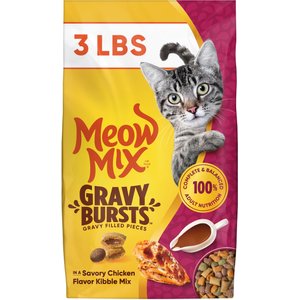 Meow Mix Gravy Bursts Savory Chicken Flavor Mix Gravy Filled Dry Cat Food, 3-lb bag