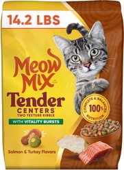 Meow Mix Tender Centers Vitality Bursts Salmon & Turkey Flavored Dry Cat Food, 14.2-lb bag