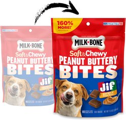 Milk-Bone Peanut Buttery Bites with Jif Peanut Butter Soft & Chewy Dog Treats, 11.8-oz bag slide 2 of 8