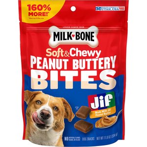Milk-Bone Peanut Buttery Bites with Jif Peanut Butter Soft & Chewy Dog Treats, 11.8-oz bag