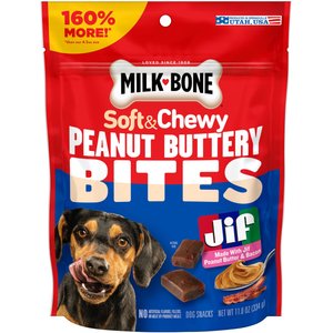 Milk-Bone Peanut Buttery Bites with Real Peanut Butter & Bacon Soft & Chewy Dog Treats, 11.8-oz bag