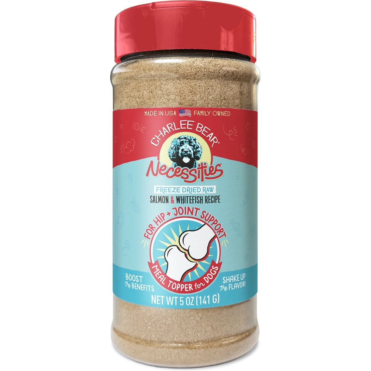 Charlee Bear Necessities Freeze-Dried Salmon & Whitefish Recipe Hip & Joint Support Grain-Free Dog Food Topper, 5-oz jar