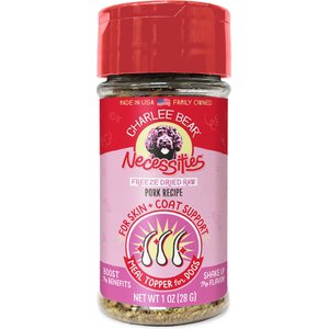 Charlee Bear Necessities Freeze-Dried Pork Recipe Skin & Coat Support Grain-Free Dog Food Topper, 1-oz jar