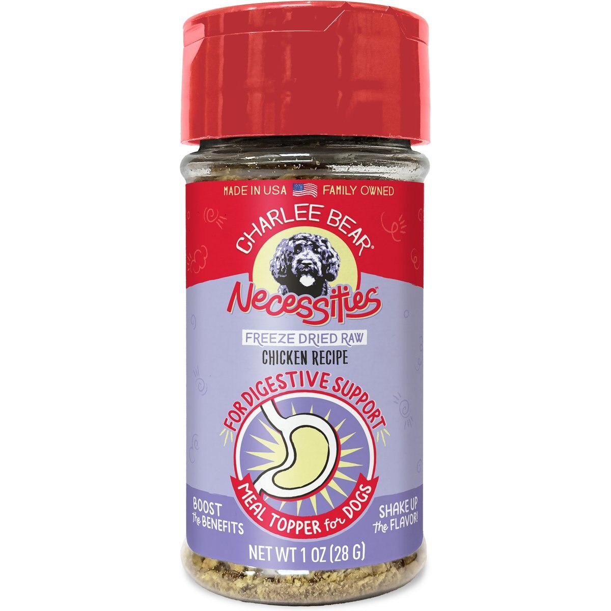 Charlee Bear Necessities Freeze-Dried Chicken Recipe Digestive Health Support Grain-Free Dog Food Topper, 1-oz jar