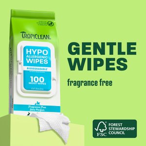 TropiClean Deodorizing Hypo Allergenic Dog & Cat Wipes, 100 count