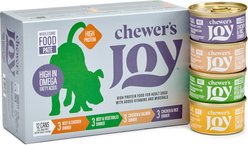 Chewer's Joy Variety Pack Dinner High Protein Beef & Chicken, Chicken & Salmon, Beef & Vegetables, Chicken & Rice Pate Canned Wet Dog Food, 3-oz can, 12 count slide 1 of 9