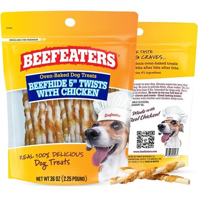 Beefeaters Beefeaters Beefhide Twist 5-inch Chicken Rawhide Dog Chew, 36-oz bag