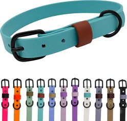 Tailr Waterproof & Odor-Resistant Adjustable Dog Collar, Dusty Turquoise/Leather Brown Loop, Large: 15 to 18-in neck, 3/4-in wide