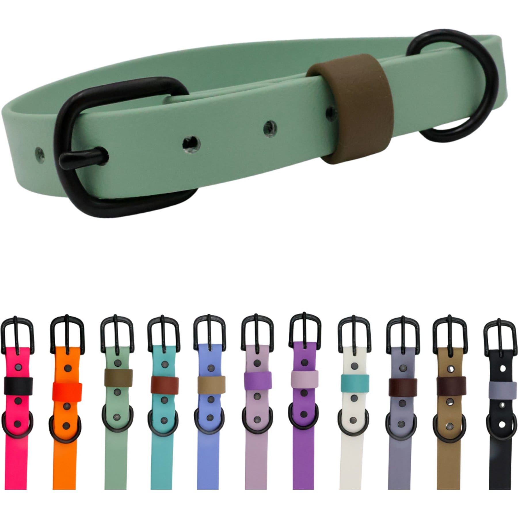 Tailr Waterproof & Odor-Resistant Adjustable Dog Collar, Sage Green/Olive Drab Loop, Large: 15 to 18-in neck, 3/4-in wide