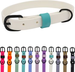 Tailr Waterproof & Odor-Resistant Adjustable Dog Collar, White/Dusty Turquoise Loop, Medium: 12 to 15-in neck, 5/8-in wide