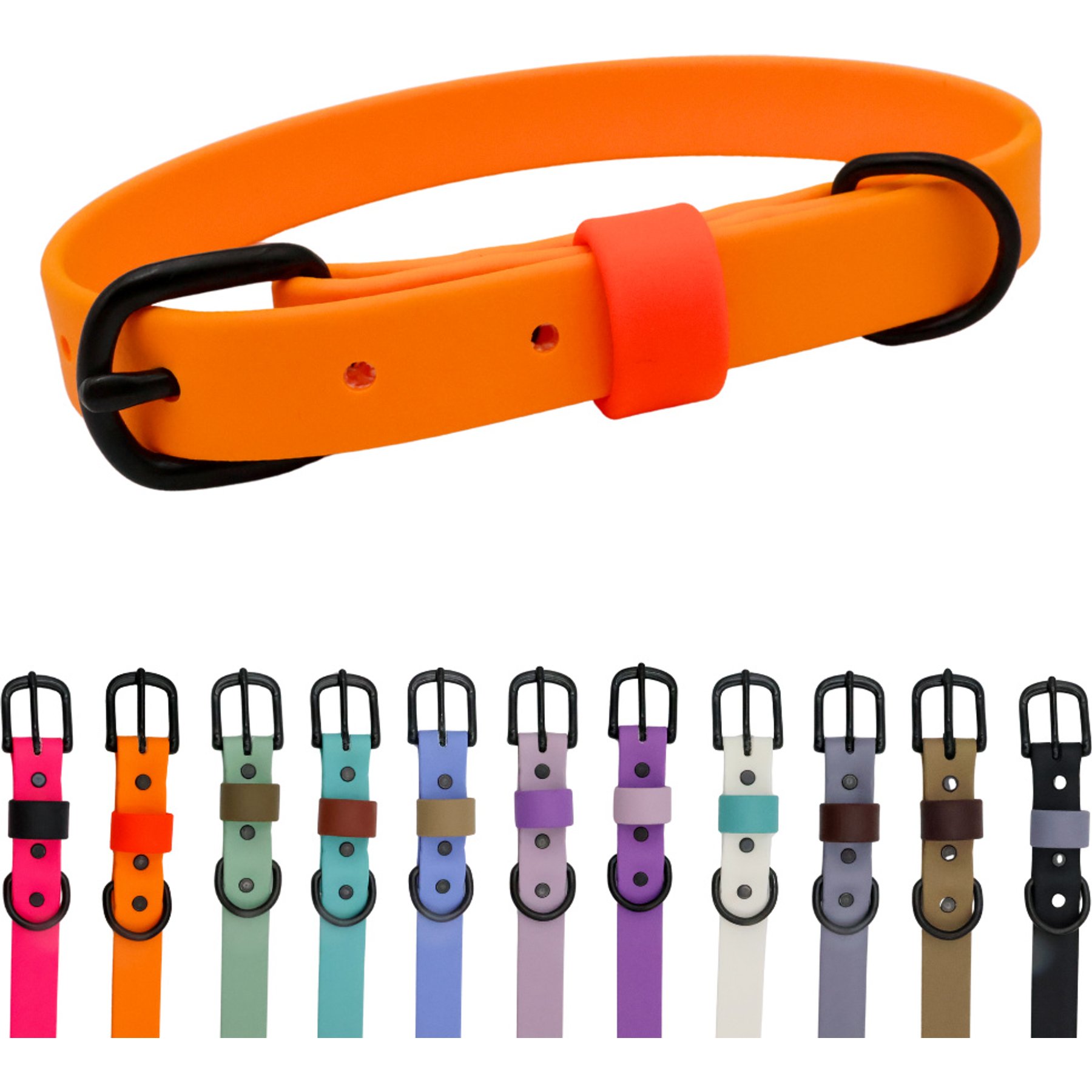 Tailr Waterproof & Odor-Resistant Adjustable Dog Collar, Neon Orange/Blaze Orange Loop, Medium: 12 to 15-in neck, 5/8-in wide