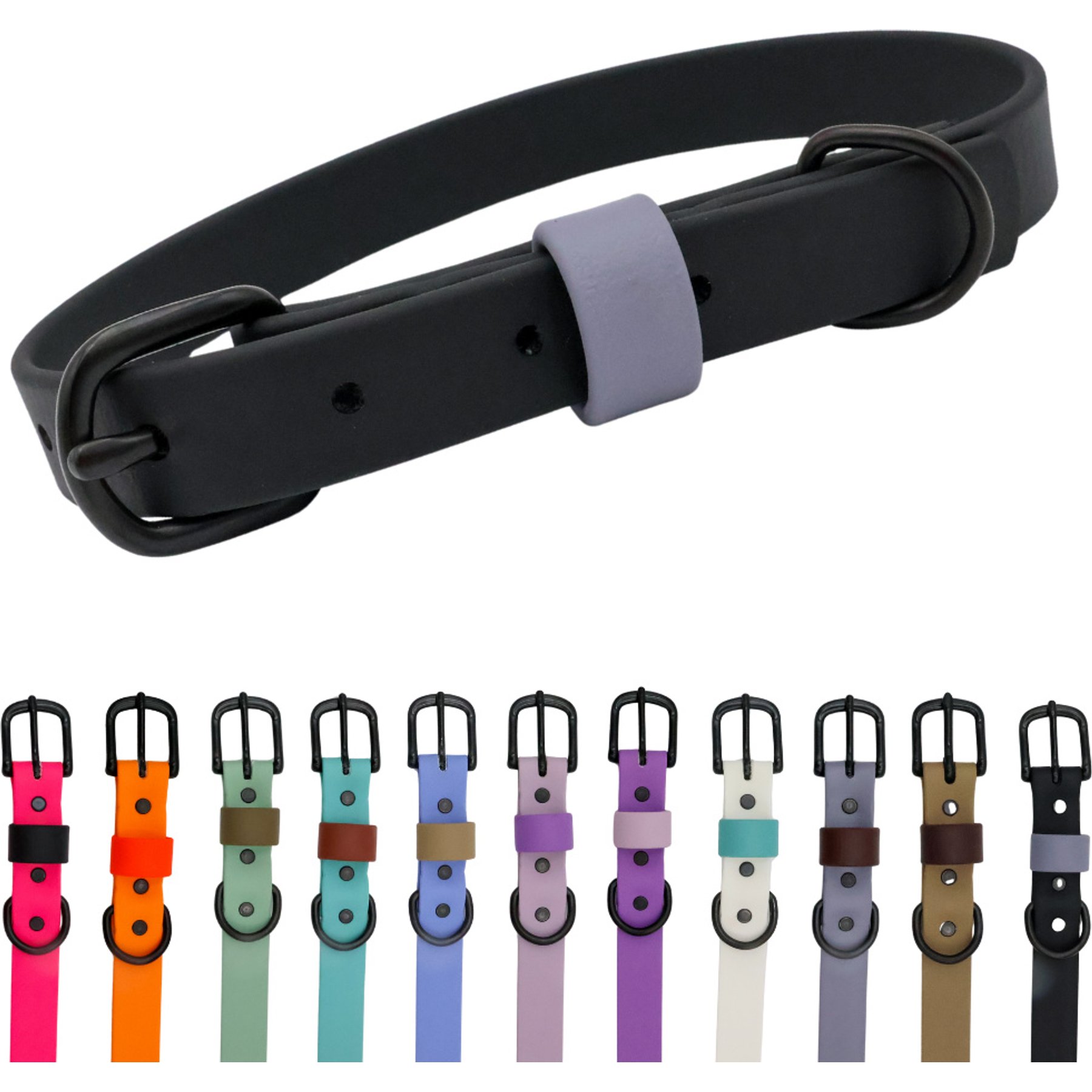 Tailr Waterproof & Odor-Resistant Adjustable Dog Collar, Black/Fog Loop, Medium: 12 to 15-in neck, 5/8-in wide